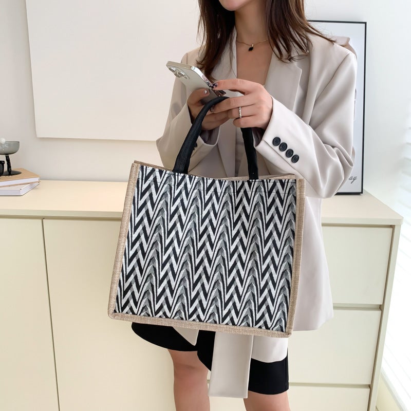 Linen Handbag Large Capacity Class Bag Women This Year'S New Versatile Portable Commuter Bag Shoulder Tote Bag Trendy - Image 4