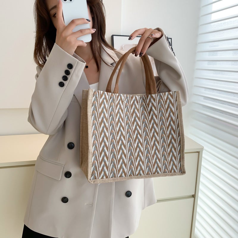 Linen Handbag Large Capacity Class Bag Women This Year'S New Versatile Portable Commuter Bag Shoulder Tote Bag Trendy - Image 2