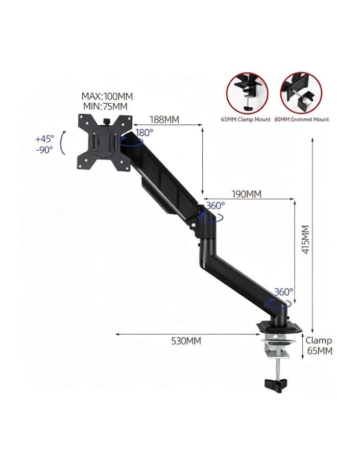 Single Monitor Arm Desk Mount,Adjustable Monitor Arm, Fits 10–32 Inch Monitors,Supports 22 lbs,VESA 75x75/100x100, Black - Image 3