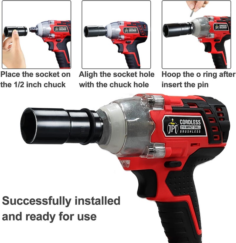 JPT مفتاح تأثير لاسلكي عالي القوة 21 فولت | محرك بدون فرش | عزم دوران 550Nm | سرعة 4200RPM | سداسي 1/2" | بطارية 4.0mAh | شاحن سريع | مجموعة لقم الحفر وموصل | قابس عالمي - Image 4
