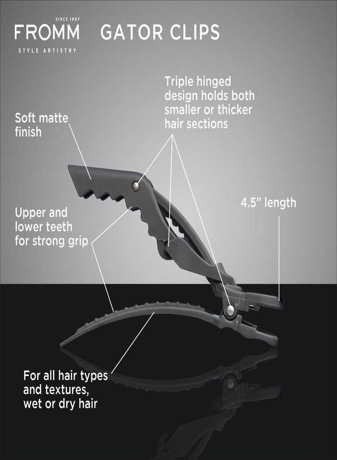 Fromm Professional Gator Hair Clips, 4.5", Double-Sided Teeth for Secure Sectioning on Wet or Dry Hair, Soft Matte Finish, Black, Pack of 4 - Image 2