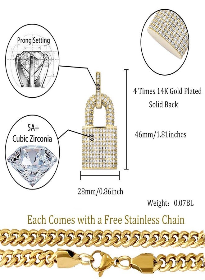 TOPGRILLZ 14K Gold Plated Iced out Lock Pendant Necklace for Women and Men Punk Rock Aesthetic Chains Padlock Necklace (Gold) - Image 2