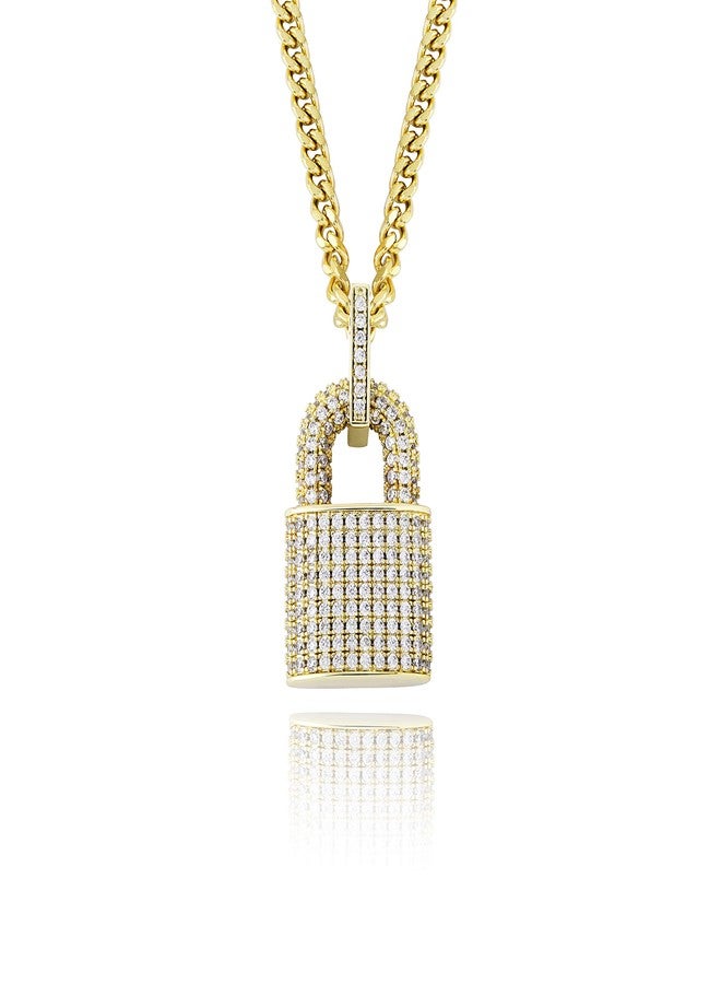 TOPGRILLZ 14K Gold Plated Iced out Lock Pendant Necklace for Women and Men Punk Rock Aesthetic Chains Padlock Necklace (Gold) - Image 1