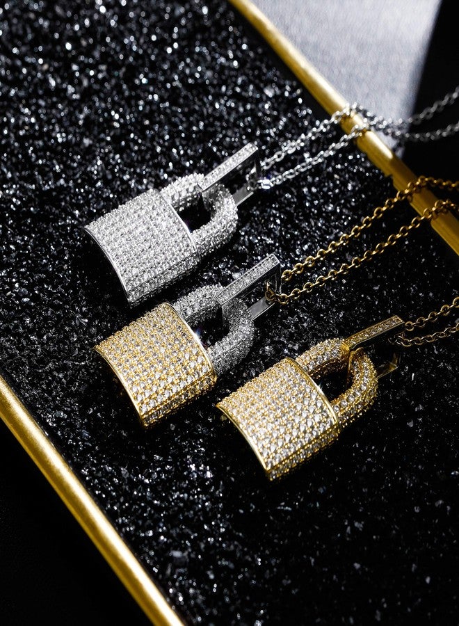TOPGRILLZ 14K Gold Plated Iced out Lock Pendant Necklace for Women and Men Punk Rock Aesthetic Chains Padlock Necklace (Gold) - Image 3