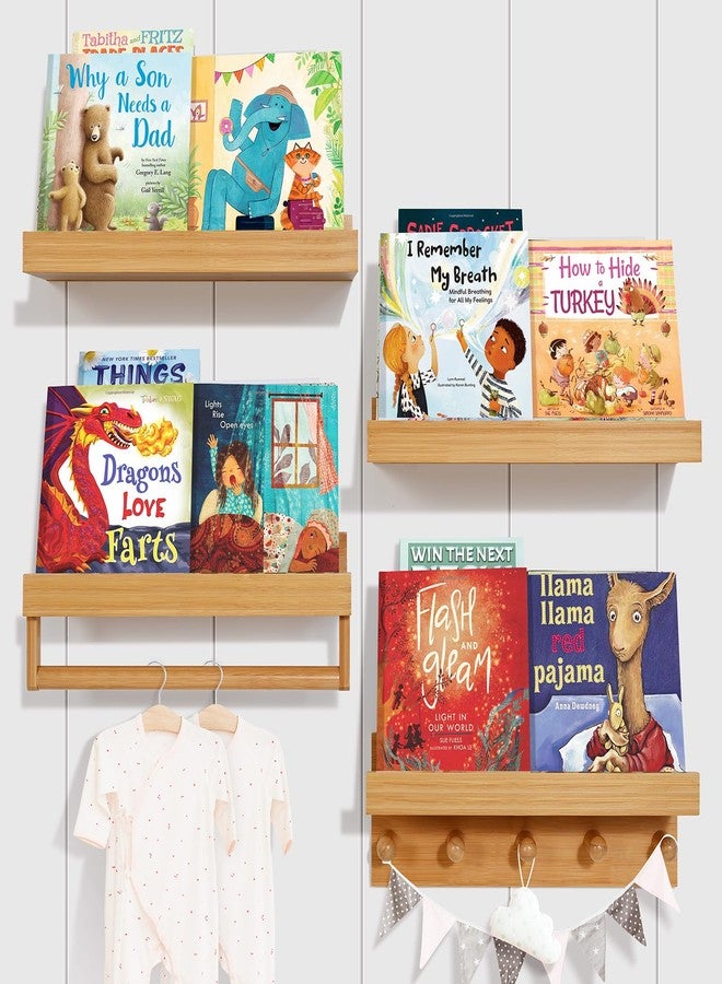 Ollieroo Nursery Shelves, Set of 4 Natural Wood Floating Book Shelves for Kids Room, Wall Shelves for Bathroom Decor, Kitchen Spice Rack, Book Shelf Organizer for Baby Nursery Décor,Natural - Image 1