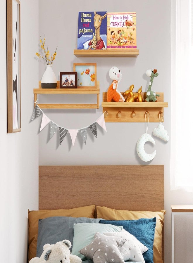 Ollieroo Nursery Shelves, Set of 4 Natural Wood Floating Book Shelves for Kids Room, Wall Shelves for Bathroom Decor, Kitchen Spice Rack, Book Shelf Organizer for Baby Nursery Décor,Natural - Image 3