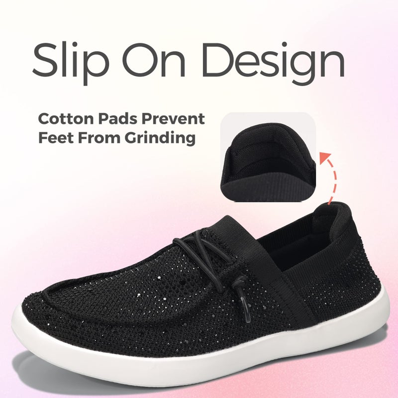BELOS Women's Rhinestone Lace Up Loafers Shoes Comfortable Slip On Mesh Knit Walking Shoes Fashion Lightweight Sparkly Glitter Sneaker(Black,11 - Image 5