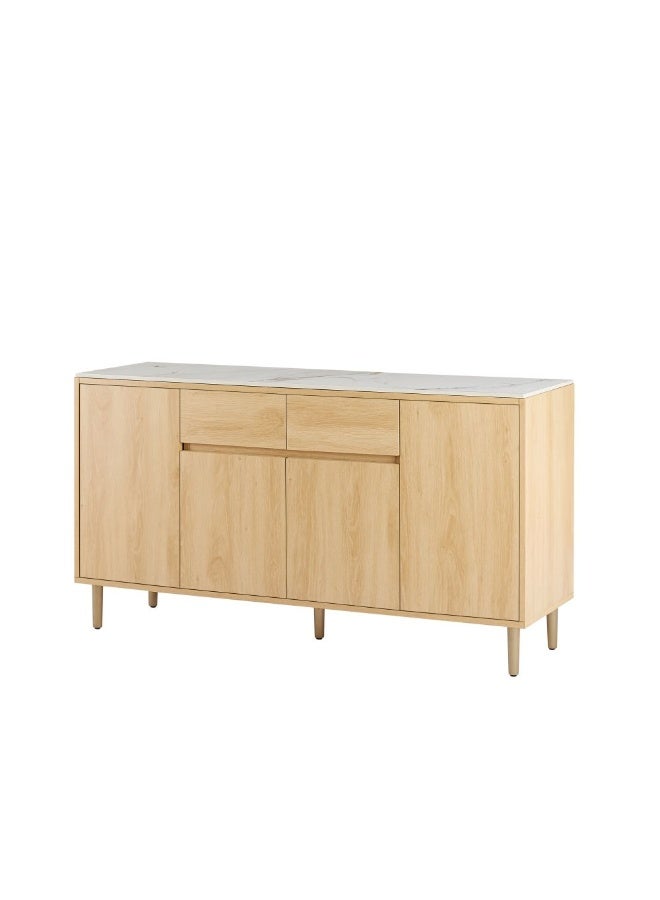 DANUBE HOME Dreamfield Stone Top  Buffet Cabinet  With 2 Drawers & 4 Doors | Sturdy Kitchen Organiser Rack | Modern Design Sideboard Cabinet For Dining Room L150xW45xH80cm-White/Beige - Image 3