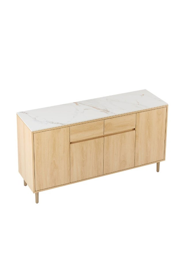 DANUBE HOME Dreamfield Stone Top  Buffet Cabinet  With 2 Drawers & 4 Doors | Sturdy Kitchen Organiser Rack | Modern Design Sideboard Cabinet For Dining Room L150xW45xH80cm-White/Beige - Image 2
