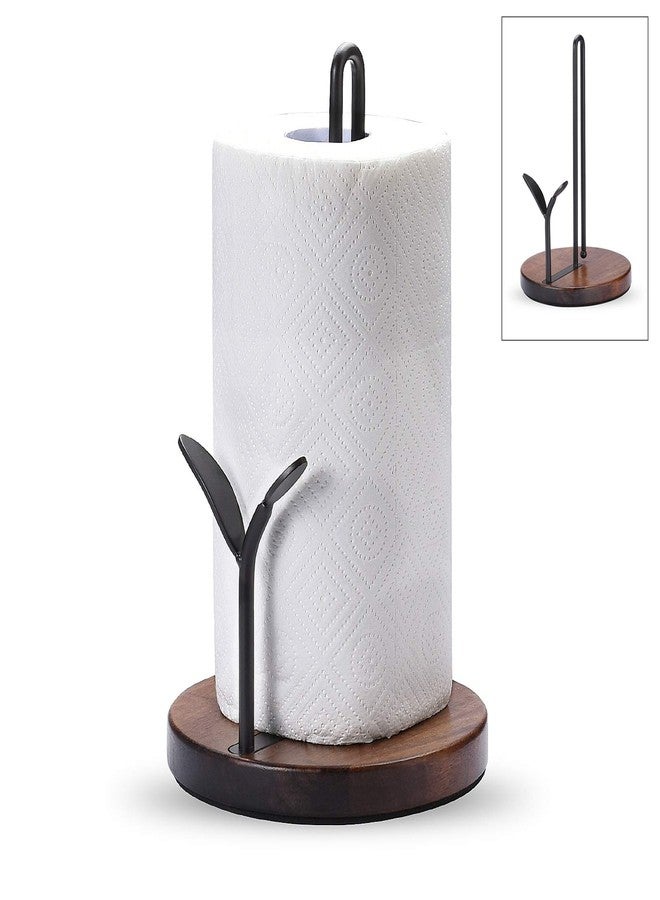 ALLCENER Standing Paper Towel Holder, Kitchen Paper Hanger Rack, Simply Tear Wooden Paper Towel Organizer Roll Dispenser for Cabinet Countertop Dining Room Table, Black - Image 1