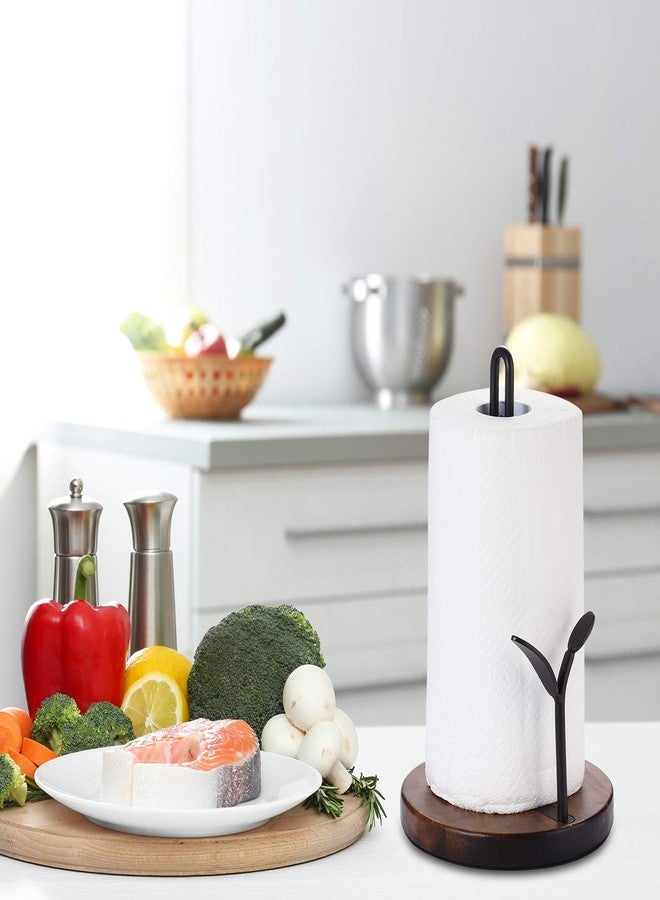 ALLCENER Standing Paper Towel Holder, Kitchen Paper Hanger Rack, Simply Tear Wooden Paper Towel Organizer Roll Dispenser for Cabinet Countertop Dining Room Table, Black - Image 4