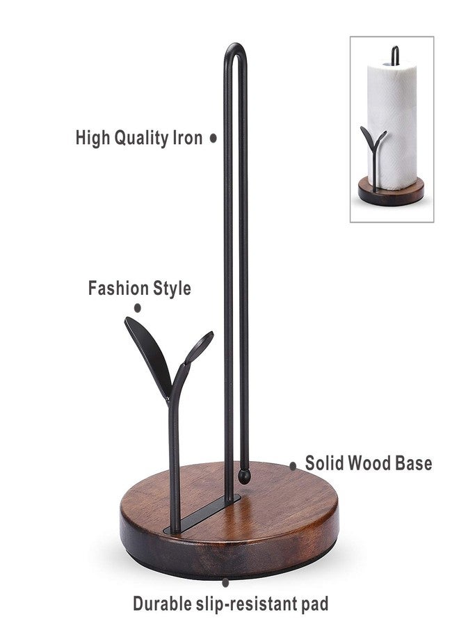 ALLCENER Standing Paper Towel Holder, Kitchen Paper Hanger Rack, Simply Tear Wooden Paper Towel Organizer Roll Dispenser for Cabinet Countertop Dining Room Table, Black - Image 2