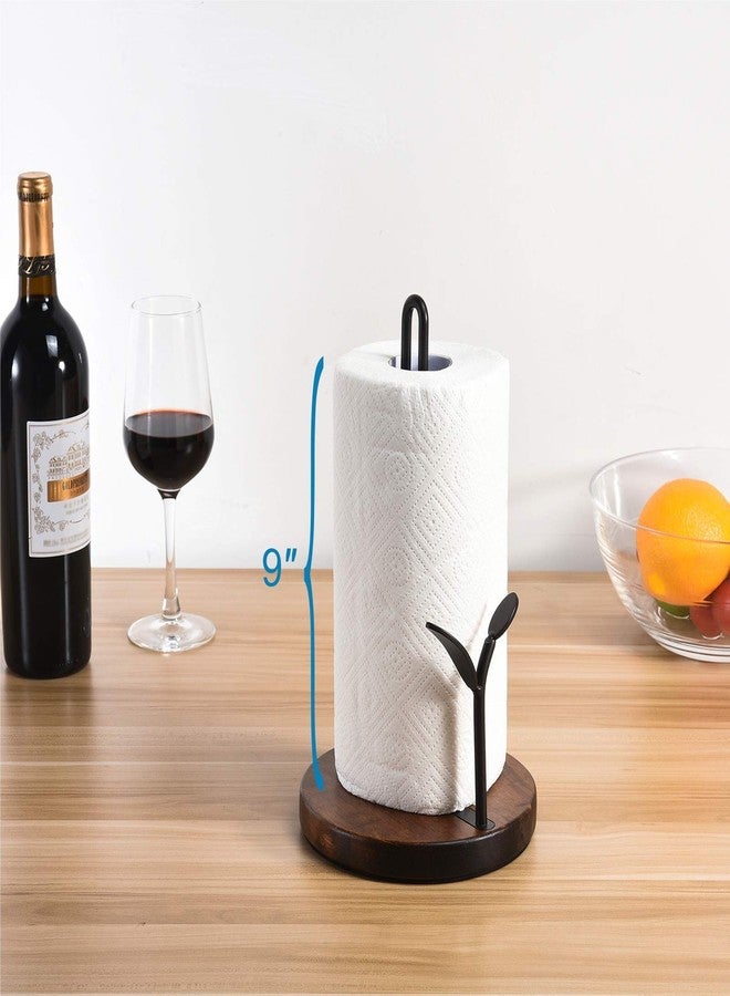 ALLCENER Standing Paper Towel Holder, Kitchen Paper Hanger Rack, Simply Tear Wooden Paper Towel Organizer Roll Dispenser for Cabinet Countertop Dining Room Table, Black - Image 3
