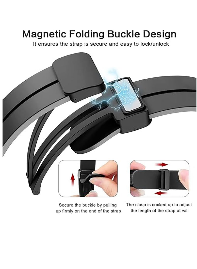 Magnetic Band for Samsung Galaxy Watch 6 Classic 47mm 43mm/5 Pro 45mm/Watch 7 FE 6 5 4 44mm 40mm/4 Classic 46mm 42mm,Silicone Strap for Samsung Watch 5 Pro 45mm,No Gap Buckle black - Image 4