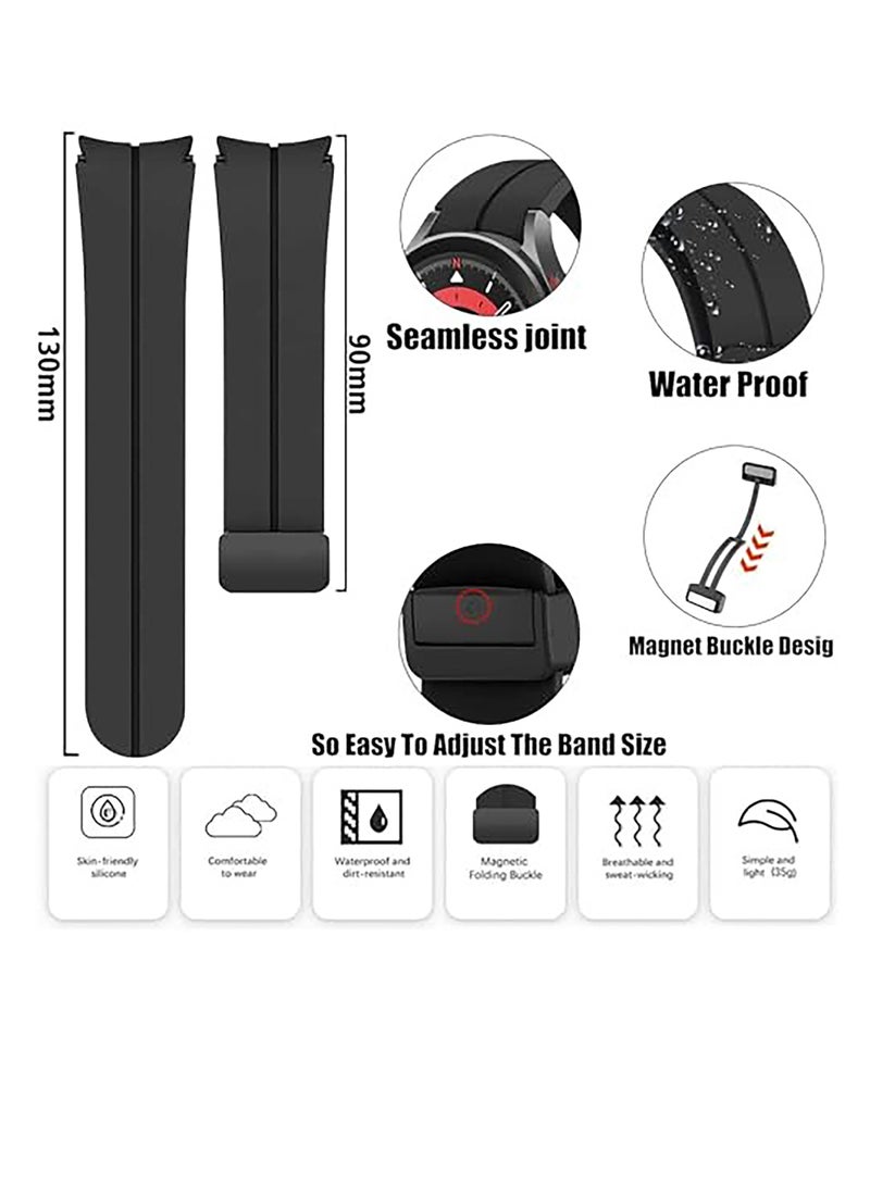 Magnetic Band for Samsung Galaxy Watch 6 Classic 47mm 43mm/5 Pro 45mm/Watch 7 FE 6 5 4 44mm 40mm/4 Classic 46mm 42mm,Silicone Strap for Samsung Watch 5 Pro 45mm,No Gap Buckle black - Image 5