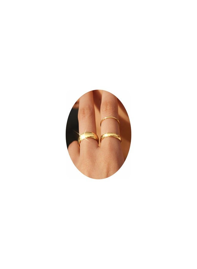 Poxtex Gold Band Rings for Women Wedding Statement, 14K Gold Plated Non Tarnish Rings Set for Stackable, Simple Thick Bands Comfort Fit 3Pcs 1mm 3mm 5mm Size 7 - Image 1
