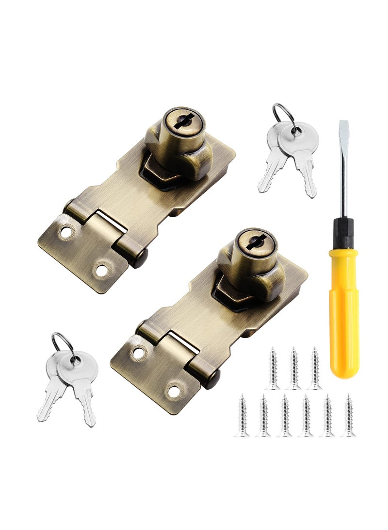 SYOSI 2 Packs 2.5 Inch Keyed Hasp Locks with Lock, Keyed Different Hasp Latch, Twist Knob Keyed Locking Hasp for Cabinet Small Door (Bronze) - Image 1
