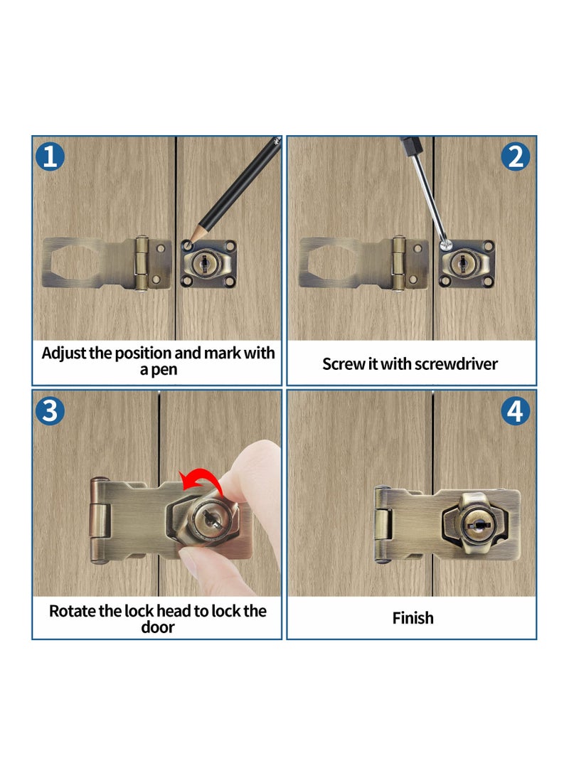 SYOSI 2 Packs 2.5 Inch Keyed Hasp Locks with Lock, Keyed Different Hasp Latch, Twist Knob Keyed Locking Hasp for Cabinet Small Door (Bronze) - Image 4