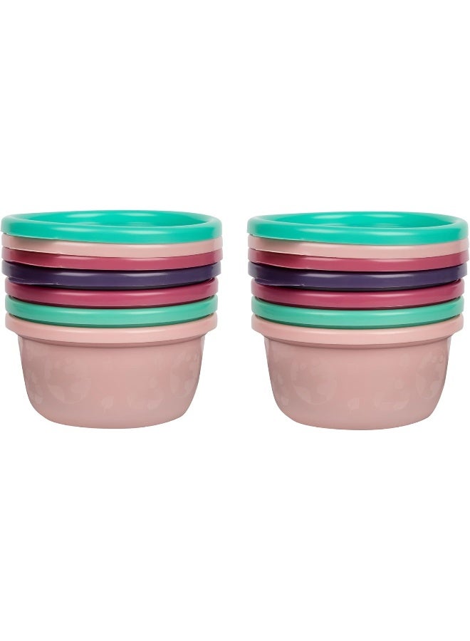 The First Years GreenGrown Reusable Bowls with Lids, Toddler Snack Bowl, 8 Pack, Pink/Purple/Teal - Image 1
