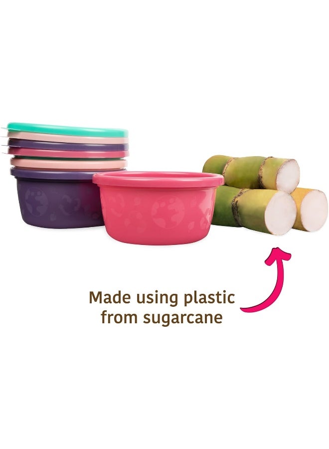 The First Years GreenGrown Reusable Bowls with Lids, Toddler Snack Bowl, 8 Pack, Pink/Purple/Teal - Image 4