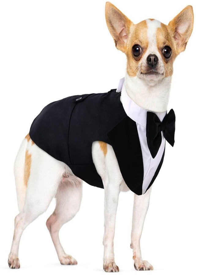PUMYPOREITY Medium Dog Bowtie Tuxedo Suit, Wedding Outfit for Cats and Dogs, Bandana Set for Chihuahua, Boston Terrier, Bichon, Corgi, Pomeranian, 2 Pieces/Pack, M, Black - Image 1