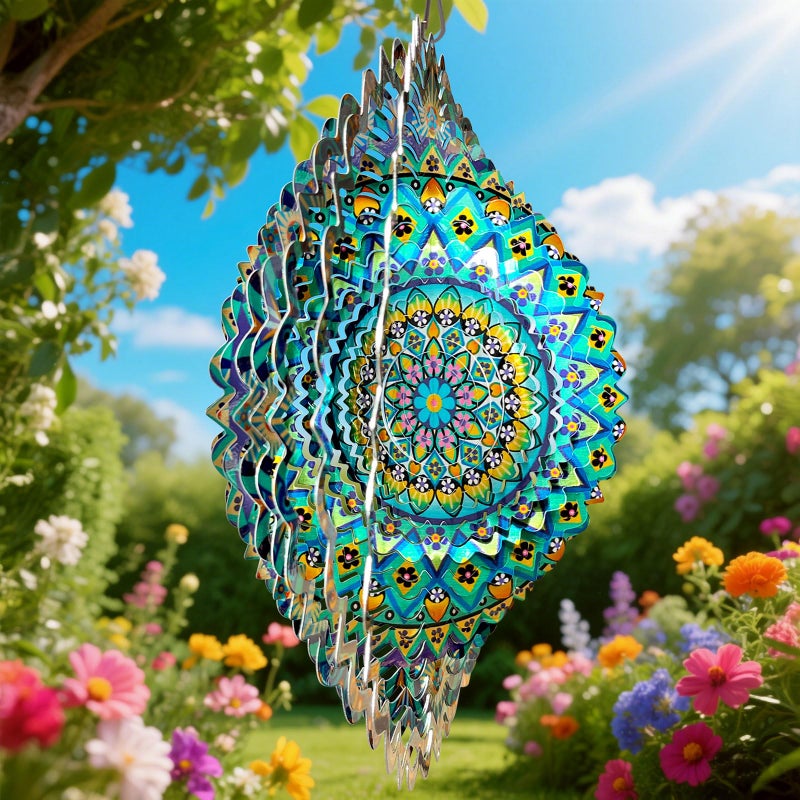 Eiryhope Wind Spinner Mandala Peacock - 12In Laser Cut Stainless Steel Wind Spinners Outdoor, 3D Kinetic Hanging Sculpture, Rustproof Metal Garden Decor Yard Art, Unique Gift for Women, Men, Holidays - Image 2
