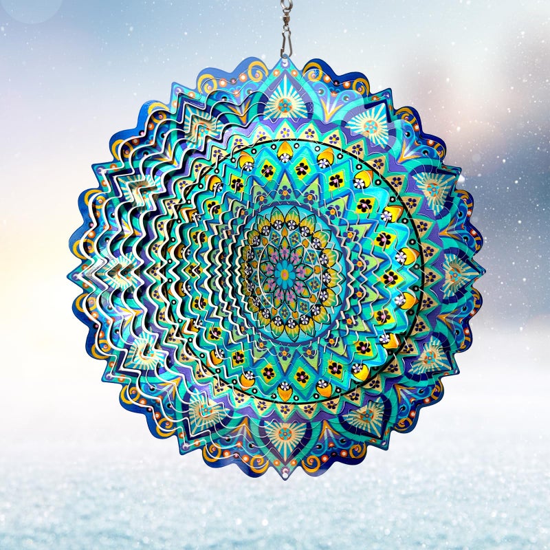 Eiryhope Wind Spinner Mandala Peacock - 12In Laser Cut Stainless Steel Wind Spinners Outdoor, 3D Kinetic Hanging Sculpture, Rustproof Metal Garden Decor Yard Art, Unique Gift for Women, Men, Holidays - Image 1