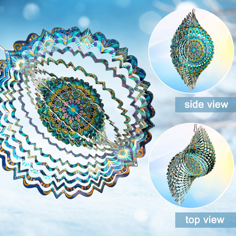 Eiryhope Wind Spinner Mandala Peacock - 12In Laser Cut Stainless Steel Wind Spinners Outdoor, 3D Kinetic Hanging Sculpture, Rustproof Metal Garden Decor Yard Art, Unique Gift for Women, Men, Holidays - Image 4