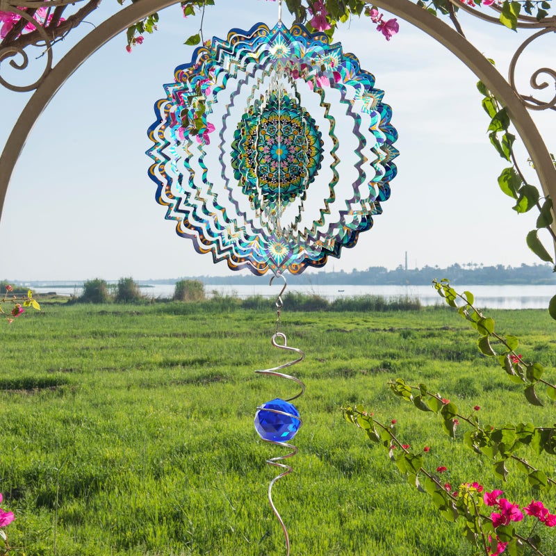 Eiryhope Wind Spinner Mandala Peacock - 12In Laser Cut Stainless Steel Wind Spinners Outdoor, 3D Kinetic Hanging Sculpture, Rustproof Metal Garden Decor Yard Art, Unique Gift for Women, Men, Holidays - Image 3