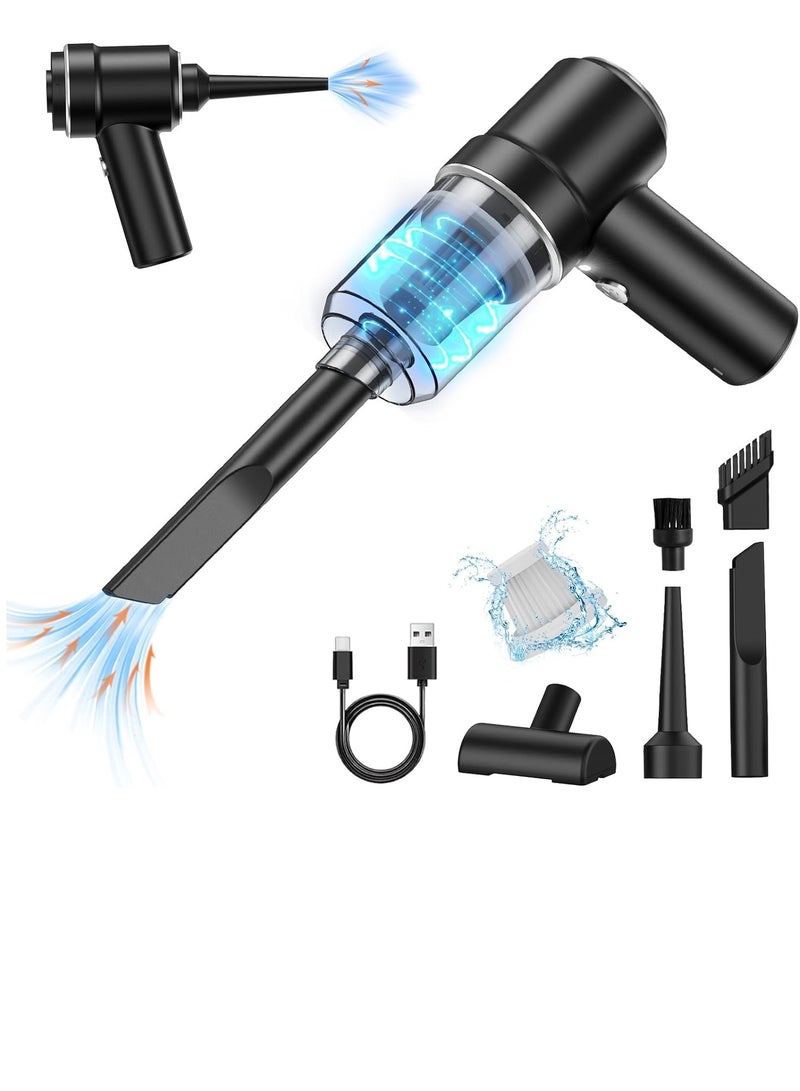 SYOSI مكنسة كهربائية لاسلكية صغيرة محمولة باليد مكنسة كهربائية صغيرة للسيارة مع منفاخ هواء كهربائي LED 2 في 1 مكنسة كهربائية محمولة قابلة لإعادة الشحن للمنزل والمكتب وتنظيف السيارة - Image 1