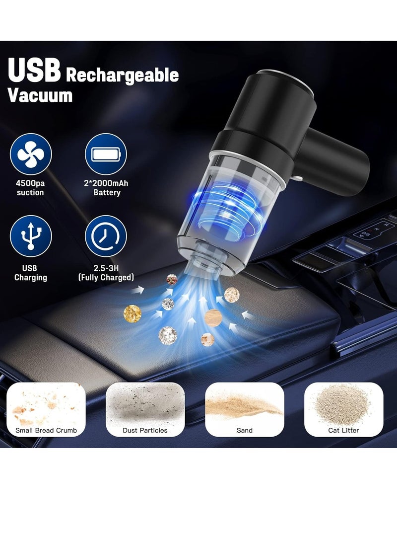 SYOSI مكنسة كهربائية لاسلكية صغيرة محمولة باليد مكنسة كهربائية صغيرة للسيارة مع منفاخ هواء كهربائي LED 2 في 1 مكنسة كهربائية محمولة قابلة لإعادة الشحن للمنزل والمكتب وتنظيف السيارة - Image 4