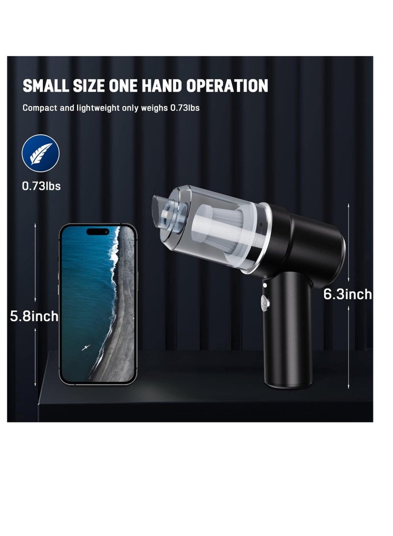 SYOSI مكنسة كهربائية لاسلكية صغيرة محمولة باليد مكنسة كهربائية صغيرة للسيارة مع منفاخ هواء كهربائي LED 2 في 1 مكنسة كهربائية محمولة قابلة لإعادة الشحن للمنزل والمكتب وتنظيف السيارة - Image 2