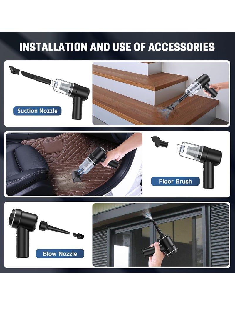 SYOSI مكنسة كهربائية لاسلكية صغيرة محمولة باليد مكنسة كهربائية صغيرة للسيارة مع منفاخ هواء كهربائي LED 2 في 1 مكنسة كهربائية محمولة قابلة لإعادة الشحن للمنزل والمكتب وتنظيف السيارة - Image 3