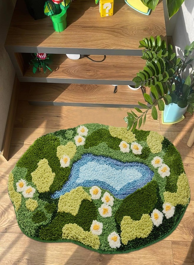 Sisher Cute Green Floral Area Rugs,Moss Bath Mat Soft Absorbent Bath mat Boho Bathroom Decor Moss Rugs for Bedroom and Kitchen Non Slip 3D Rug 31"×21" - Image 3