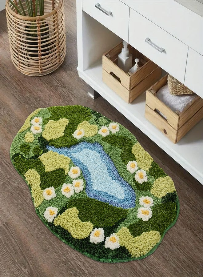 Sisher Cute Green Floral Area Rugs,Moss Bath Mat Soft Absorbent Bath mat Boho Bathroom Decor Moss Rugs for Bedroom and Kitchen Non Slip 3D Rug 31"×21" - Image 4