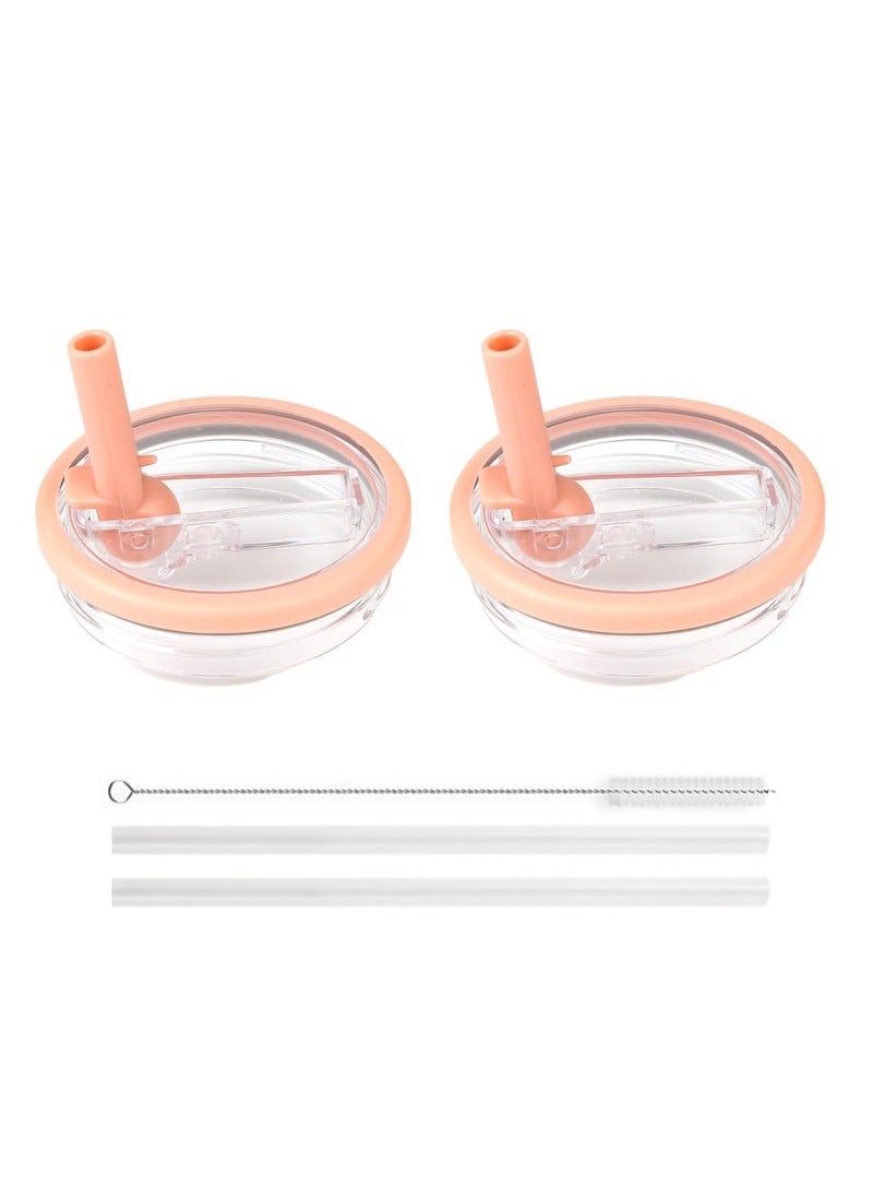 2 Pack 40 oz Tumbler Flip Straw Lid Replacement fit for Stanley Quencher, Spill Proof Splash Resistant Tumbler Lids,Reusable Tumbler Cover for Stanley Cup (Pink) - Image 1