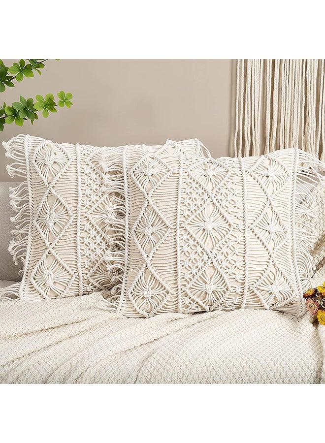 Antikiano Macrame Throw Pillow Cushion Covers Set of 2 Decorative Pillowcase  100% cotton  - Image 1