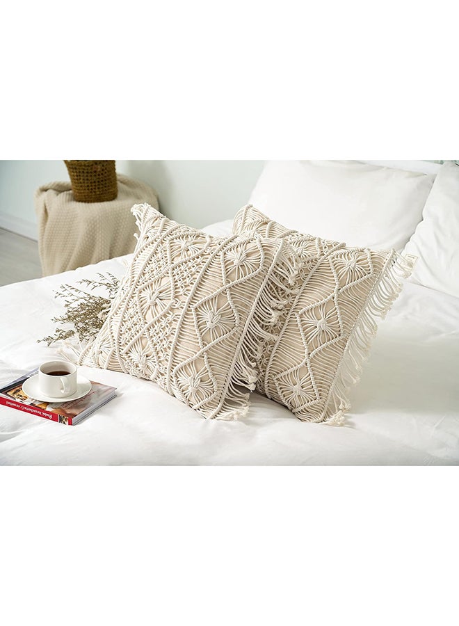 Antikiano Macrame Throw Pillow Cushion Covers Set of 2 Decorative Pillowcase  100% cotton  - Image 4