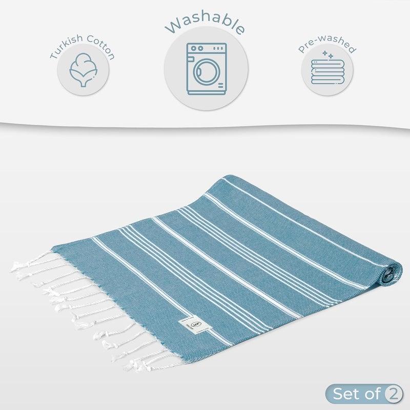 Ossano Decorative Turkish Hand Towels - Thin & Large - Set of 2 (30" x 18") - for Kitchen & Bathroom - Multifunctional as - Dish Drying Towel for Kitchen, Dish Cloths - Turquoise - Image 5