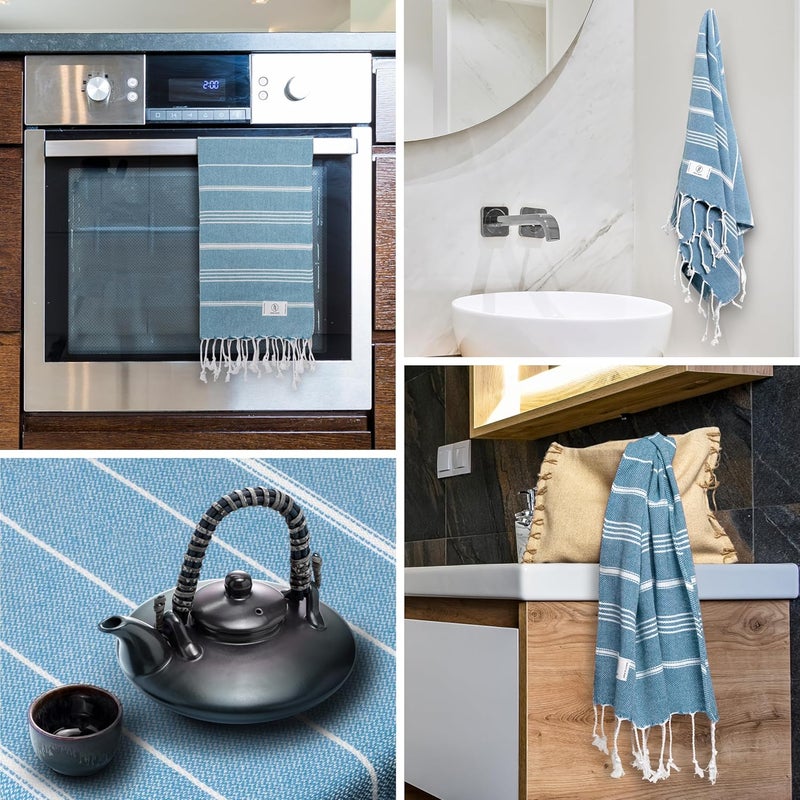 Ossano Decorative Turkish Hand Towels - Thin & Large - Set of 2 (30" x 18") - for Kitchen & Bathroom - Multifunctional as - Dish Drying Towel for Kitchen, Dish Cloths - Turquoise - Image 2