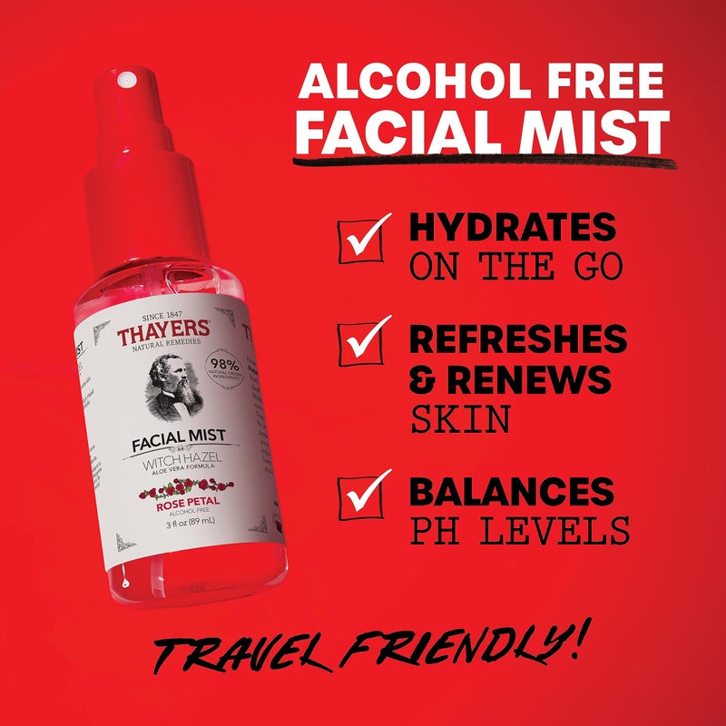 Thayers Alcohol-Free Witch Hazel Facial Mist Toner with Aloe Vera, Rose Petal, Soothing and Hydrating, for All Skin Types, Trial Size, 3 oz - Image 2