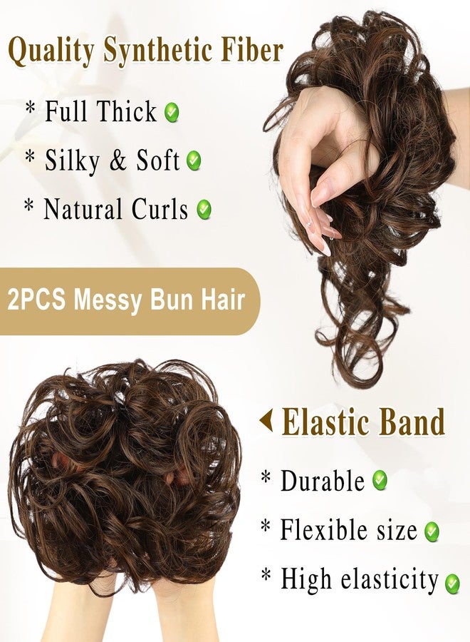 أتش أم دي قطعتان من وصلات الشعر على شكل كعكة فوضوية من HMD، شعر مجعد ومموج مع ربطة شعر مطاطية، كعكة شعر صناعية مرفوعة، ربطات شعر صناعية للنساء - Image 2