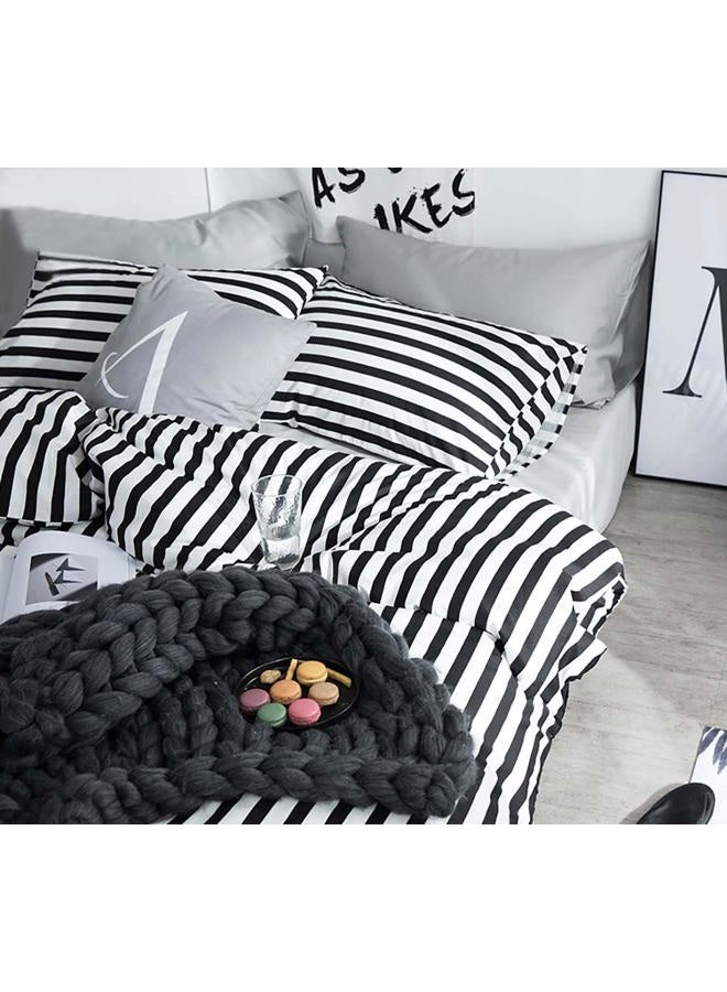 KAREVER White Black Stripes Comforter Set King Women Bedding Set Soft Durable White Striated Bedding Set - Image 5