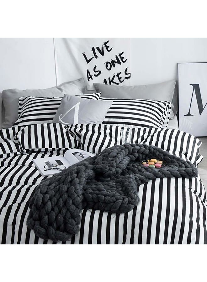 KAREVER White Black Stripes Comforter Set King Women Bedding Set Soft Durable White Striated Bedding Set - Image 4