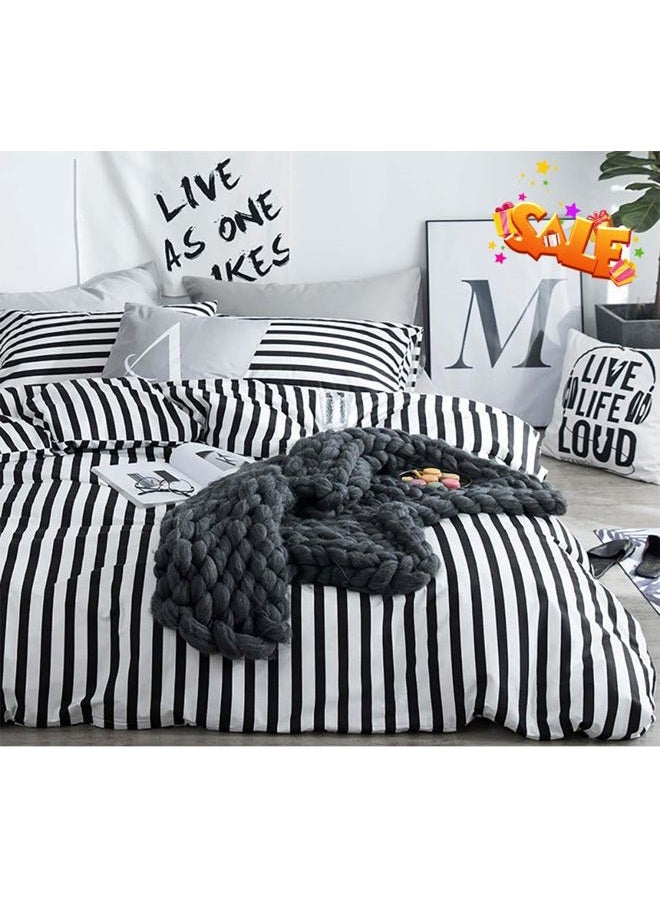 KAREVER White Black Stripes Comforter Set King Women Bedding Set Soft Durable White Striated Bedding Set - Image 3