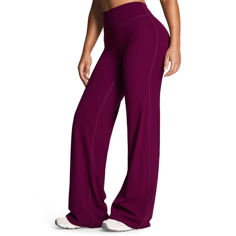 Aoxjox Women's Workout Athlenza Straight Leg Bottoms High Waist Lumastretchâ„¢ Gym Yoga Pants 35" (Burgundy, Medium) - Image 1