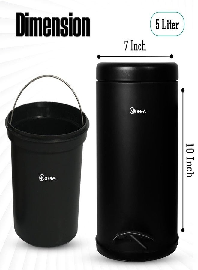 mofna Stainless Steel Plain Dustbin with Pedal, Trash Can, Wastebasket, Garbage Bin for Home, Office, Bathroom, Bedroom, Toilet, Outdoor, Indoor and Kitchen, (7x10 In -5 Liter, Black), Pack of 1 - Image 2