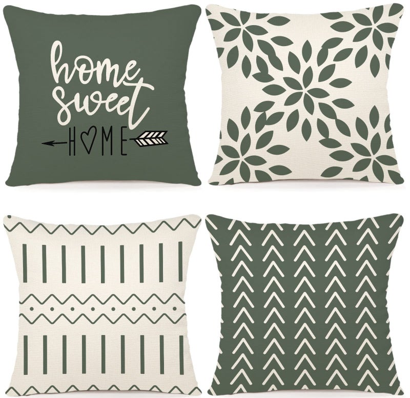 YCOLL Pillow Covers 18x18 Set of 4 Modern Sofa Throw Pillow Cover Decorative Outdoor Linen Fabric Pillow Case for Couch Bed Car Aqua Green