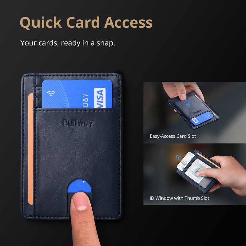 Buffway محفظة جلدية رفيعة وعصرية مع حماية من RFID للرجال والنساء - ألاسكا زرقاء - Image 3
