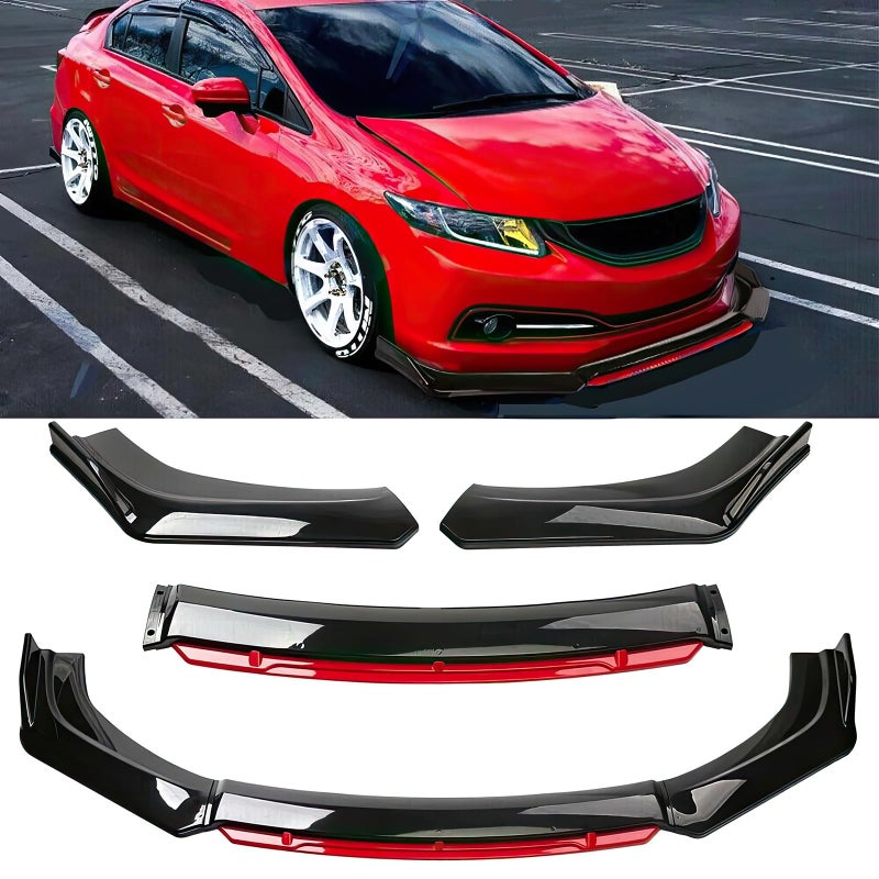 DREAMOTOR Universal Car 4 PCS Kit Front Bumper Lip Spoiler Splitter Front Bumper Lip Splitter Body Kit Compatible with Honda Civic Accord Toyota Corolla Hyundai Cadillac CTS Nissan Altima Ford Mazda